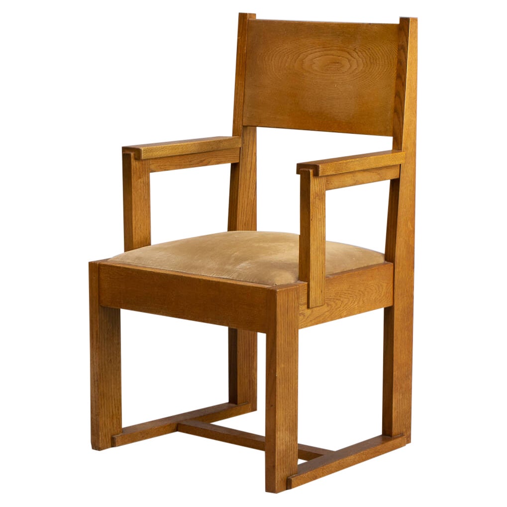 1930s Haagse School Massive Oak Side Chair For Sale