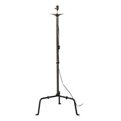 Brutalist Etched Wrought Iron "Ferronerie" Tripod Floor Lamp, France, 1960s