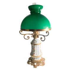 Vintage Table Lamp in Hand Painted Sevres Porcelain and Glass Lampshade from the 1940s