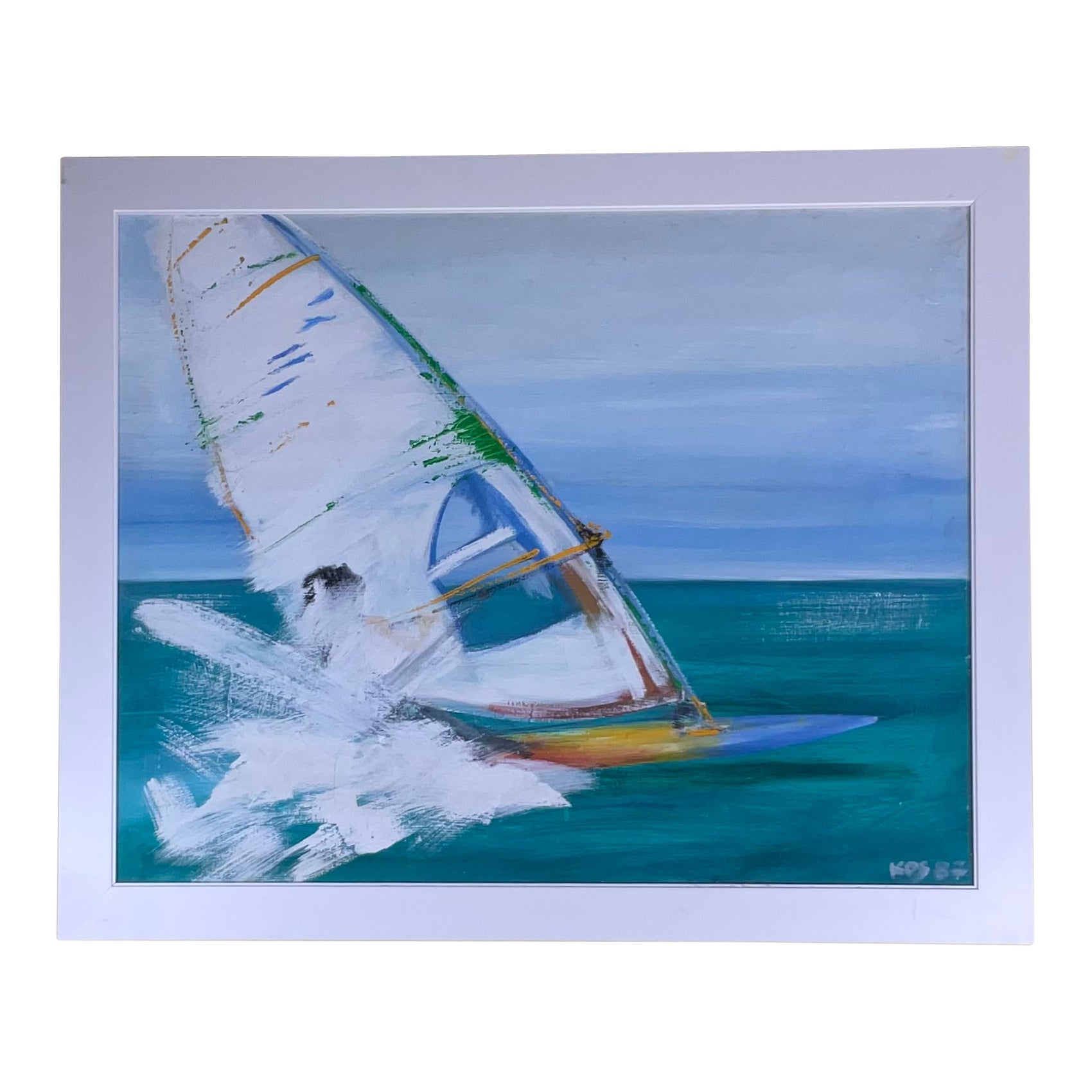 Voile au bord de la mer, peinture à l'huile sur toile 