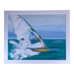 Vintage Sailing Along the Seashore, Oil Painting on Canvas 