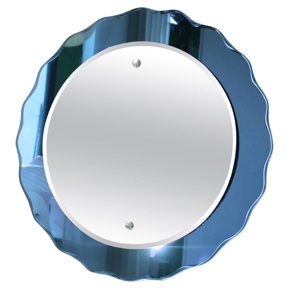 Large Vintage 1970s Italian Sapphire Blue Glass Wall Mirror Murano Lupi