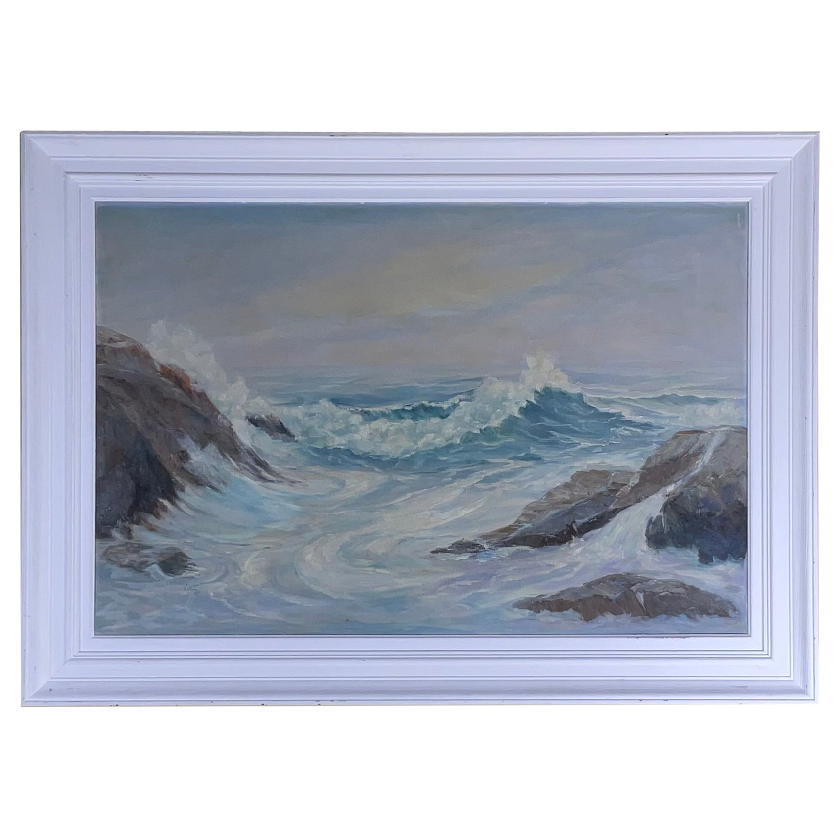 Vintage, paisaje marino tormentoso Pintura al óleo sobre lienzo