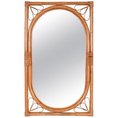 Midcentury Italian Mirror with Double Frame in Bamboo and Rattan, 1970s