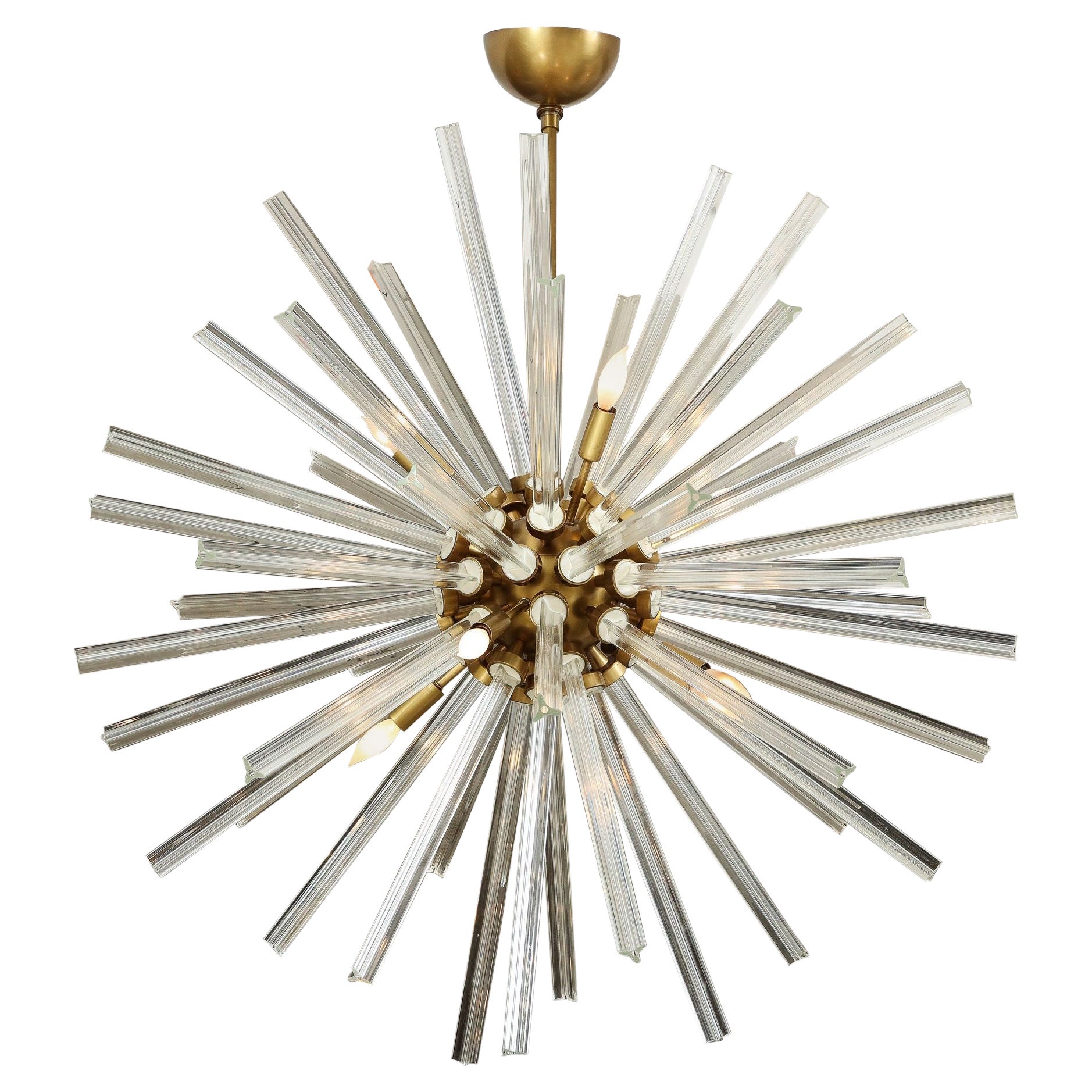 Large Crystal Sputnik Chandelier With Multi Length Rods and Brass Fittings For Sale