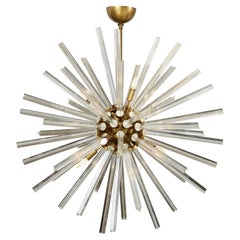 Large Crystal Sputnik Chandelier With Multi Length Rods and Brass Fittings