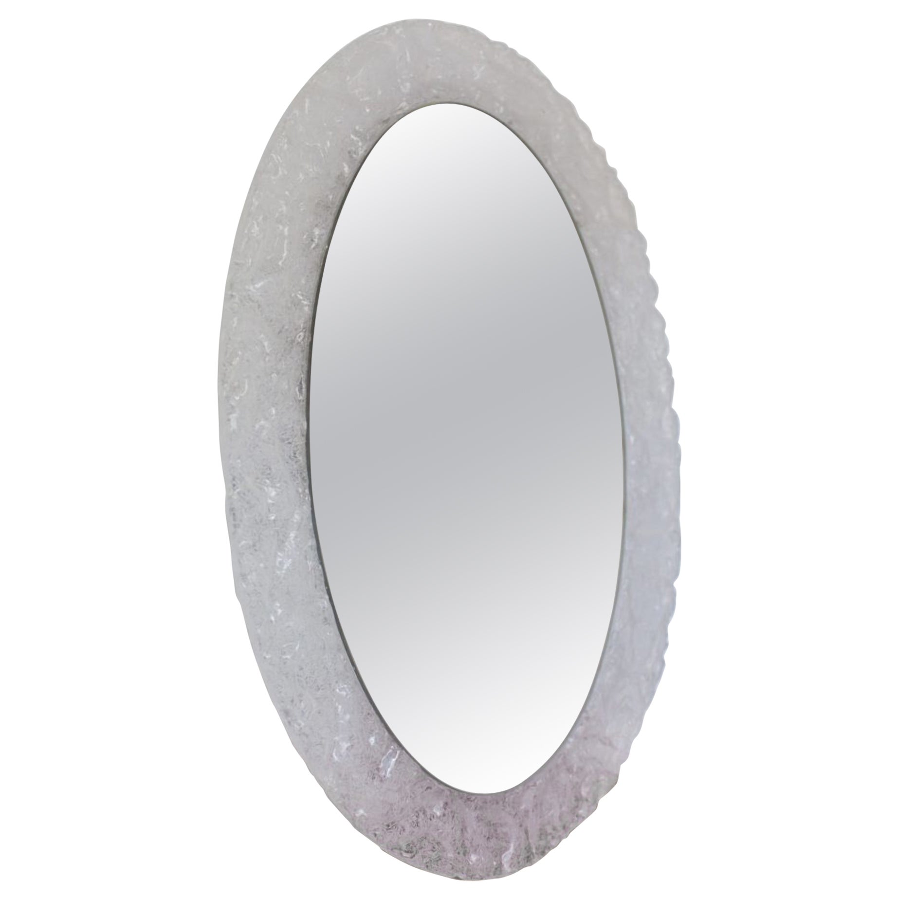 Oval Wall Mirror with Transparent and Textured Lucite Frame by Hustadt Leuchten