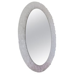 Oval Wall Mirror with Transparent and Textured Lucite Frame by Hustadt Leuchten