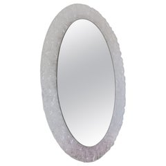 Retro Oval Wall Mirror with Transparent and Textured Lucite Frame by Hustadt Leuchten