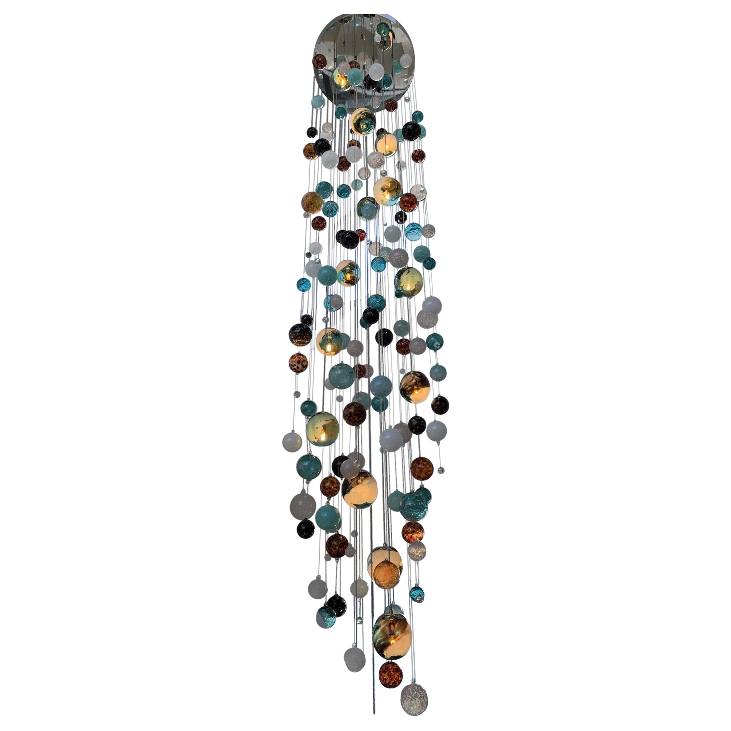 Cascade Stairwell Chandelier by Roast Featuring Individually Blown Glass Spheres For Sale