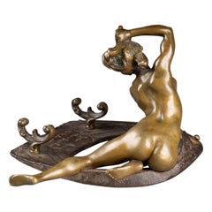 Antique Georges Récipon, "The Fortune", Double Patina Bronze Signed Dated and Dedicated