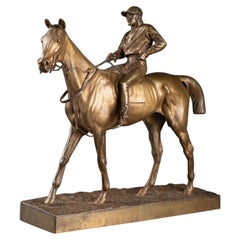 Joseph Cuvelier : "Jockey à cheval", sculpture en bronze mordoré vers 1870 