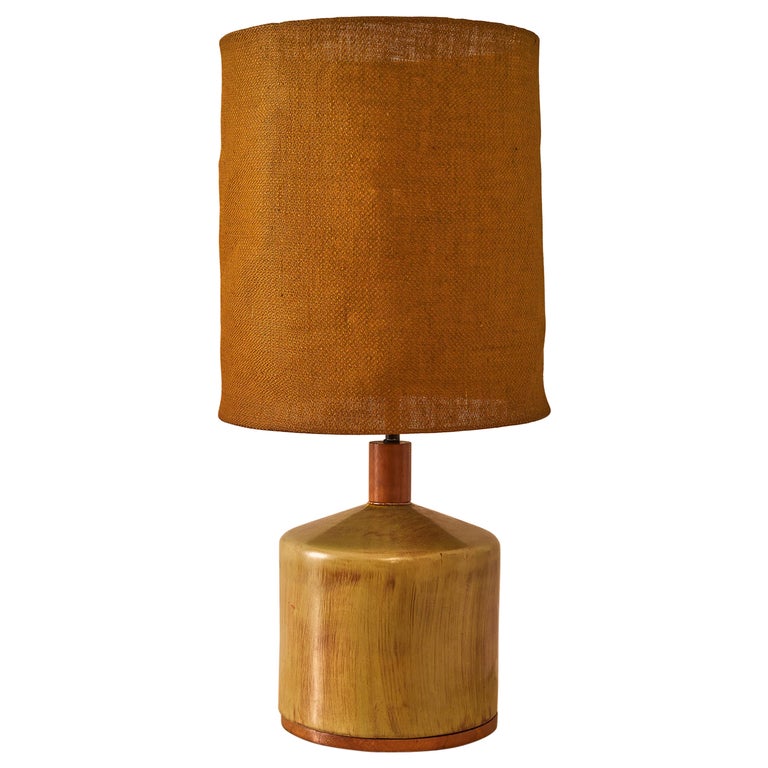 Pottery Table Lamp with Tweed Shade For Sale at 1stDibs