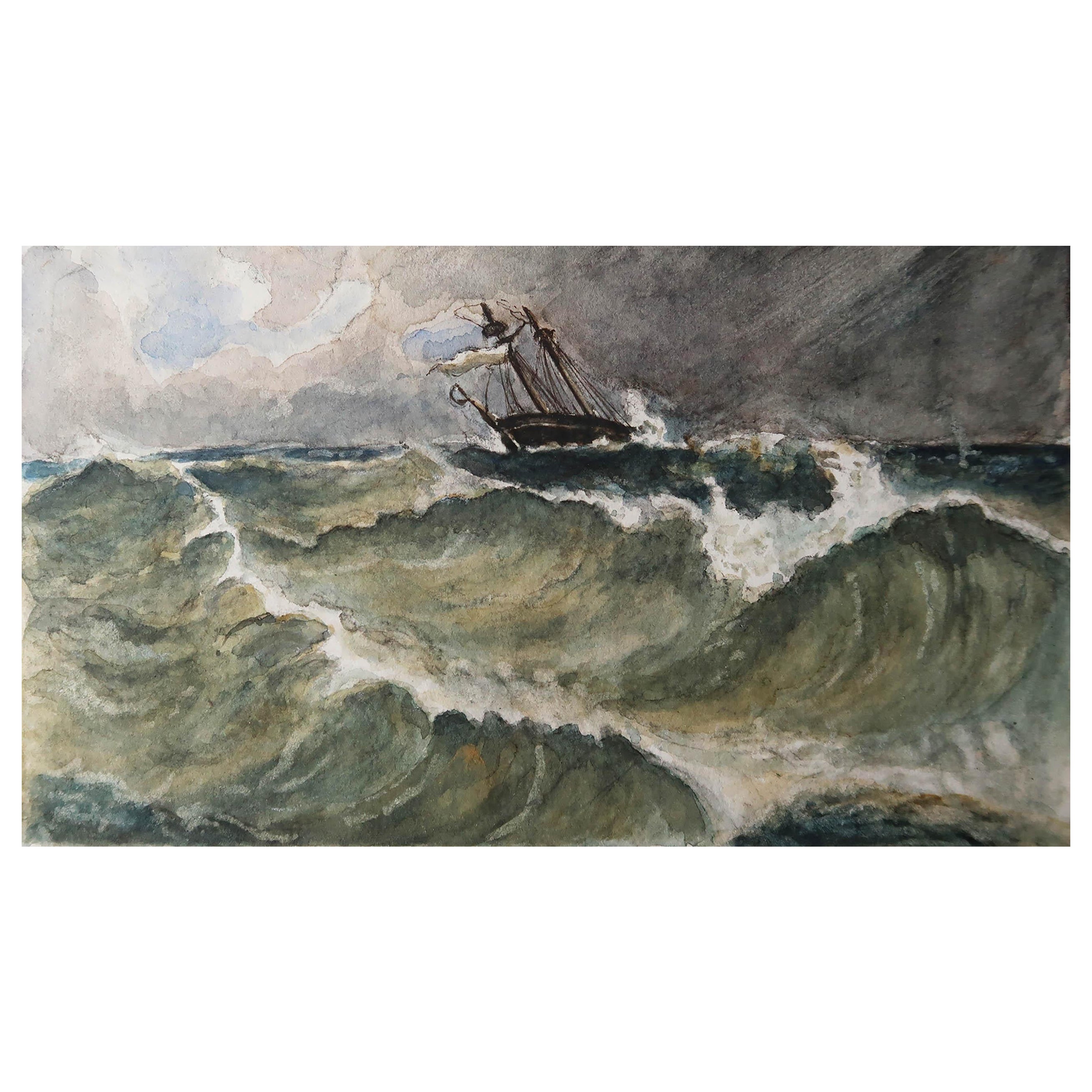 Original Marine Watercolor by Edwin Landseer Grundy, circa 1860