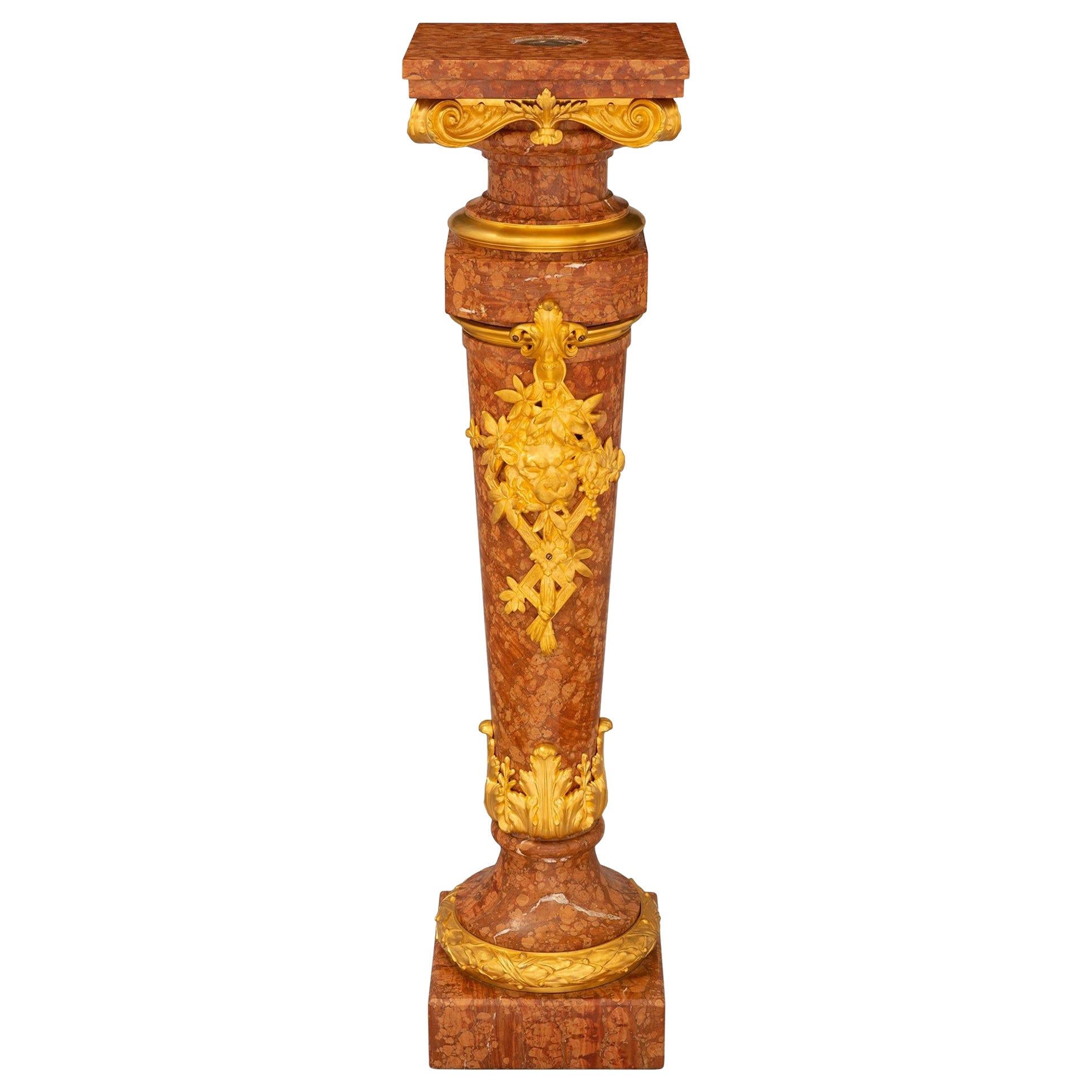 French 19th Century Louis XVI St. Rouge De Verone Marble Pedestal Column For Sale