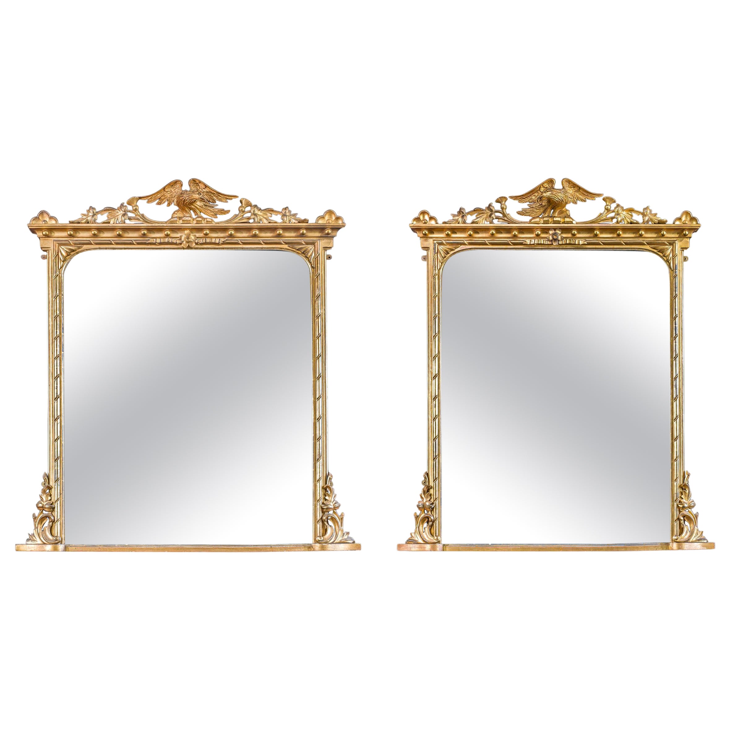 Pair of Large Victorian Gilt Gesso Mirrors For Sale