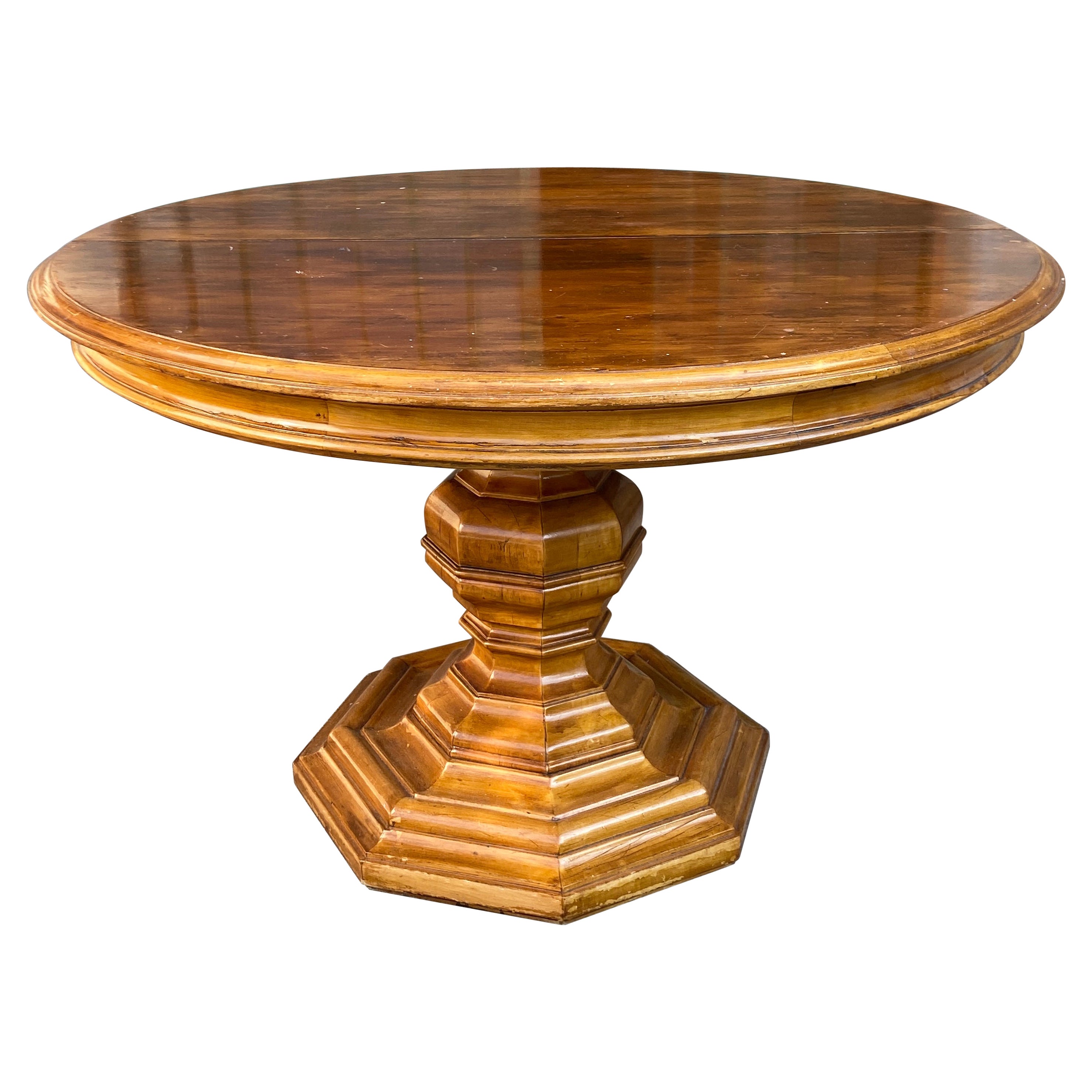 Table octogonale italienne réglable du 19ème siècle avec pied en bois façonné