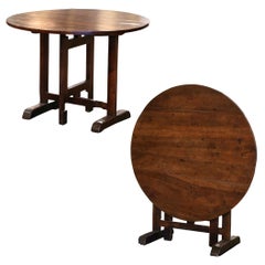 19th Century French Carved Walnut Tilt-Top Wine Tasting Table from Burgundy