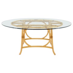 Table de salle à manger mi-siècle moderne mi-siècle avec plateau ovale en verre et base en bambou MINT !