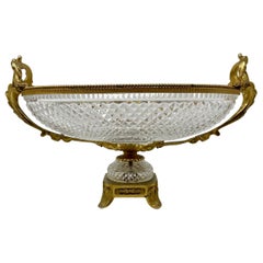 Centre de table ancien en cristal taillé et bronze doré, vers 1890.