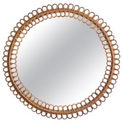 Italian Designer, Wall Mirror, Rattan, Bamboo, Italy, 1960s