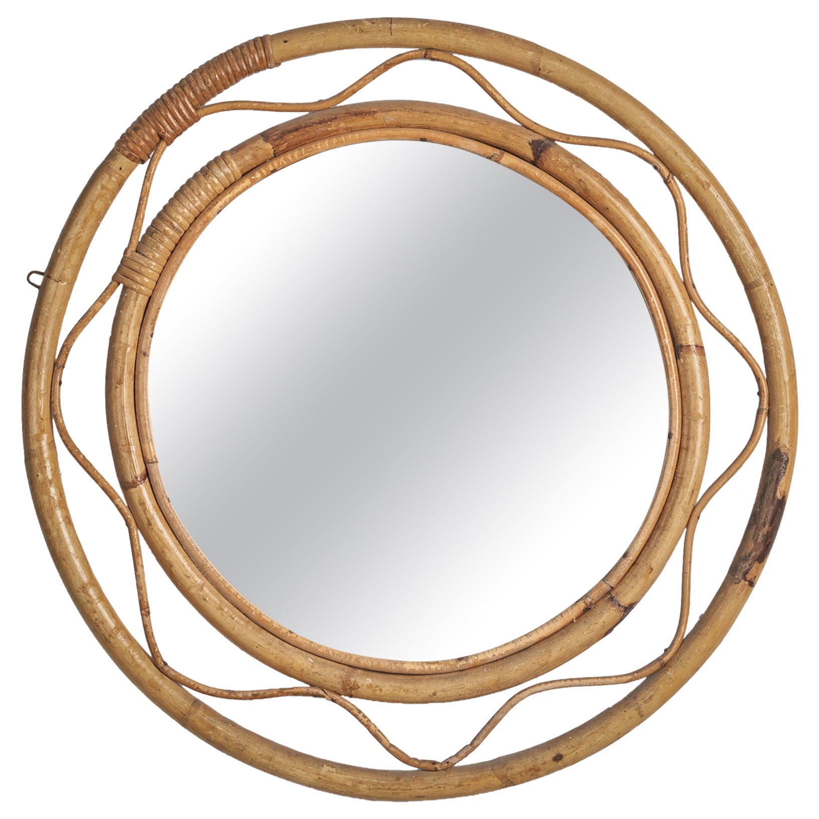 Italian Designer, Wall Mirror, Rattan, Bamboo, Italy, 1960s