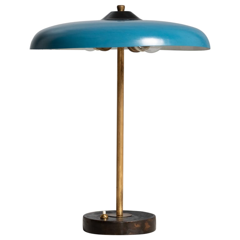 Lampe Figurative Années 50 - Laiton Doré - Abat-jour Flamme Torche - 68 Cm