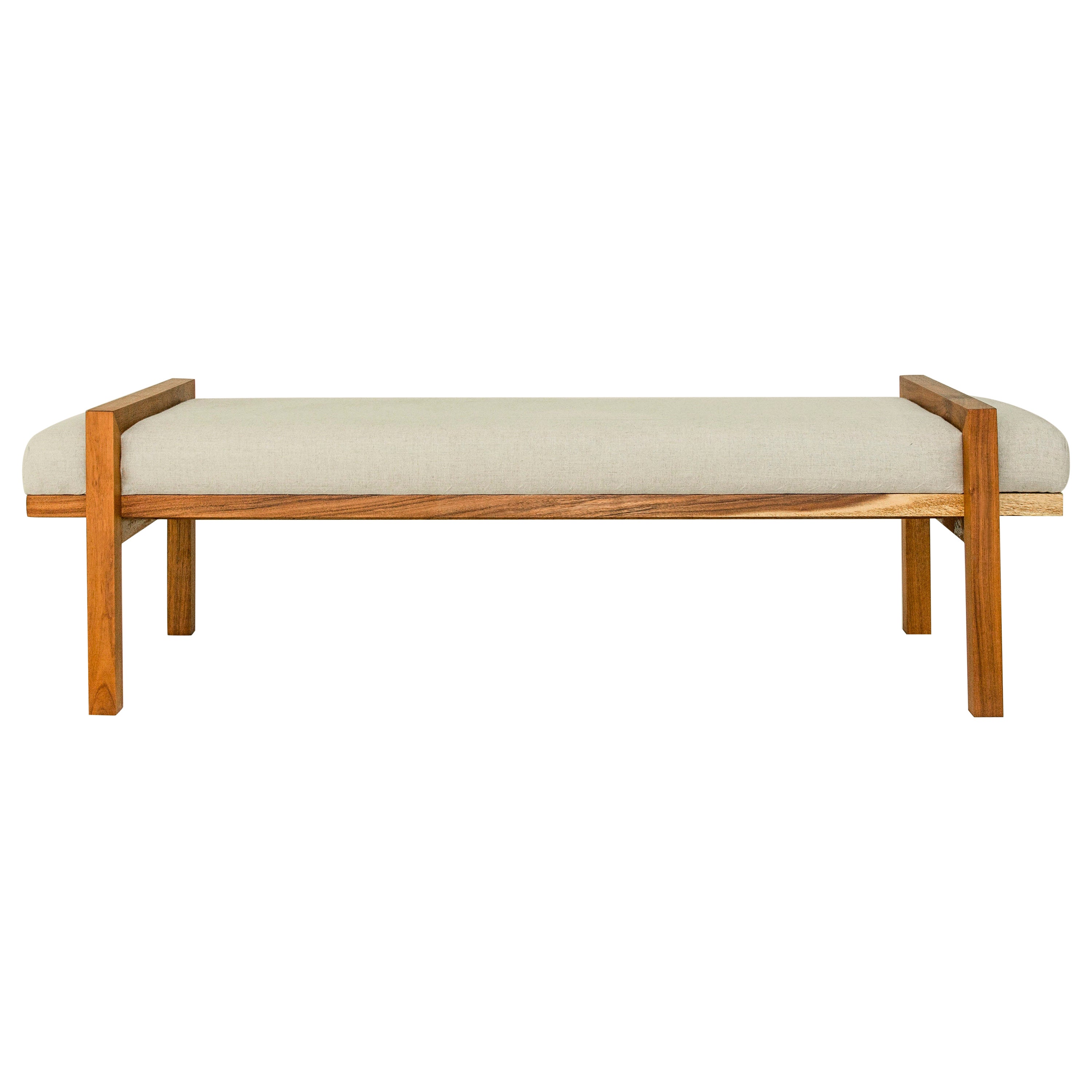 Nara Bench Made in Tzalam Wood and Linen Upholstery by Tana Karei For Sale