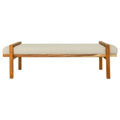 Nara Bench Made in Tzalam Wood and Linen Upholstery by Tana Karei