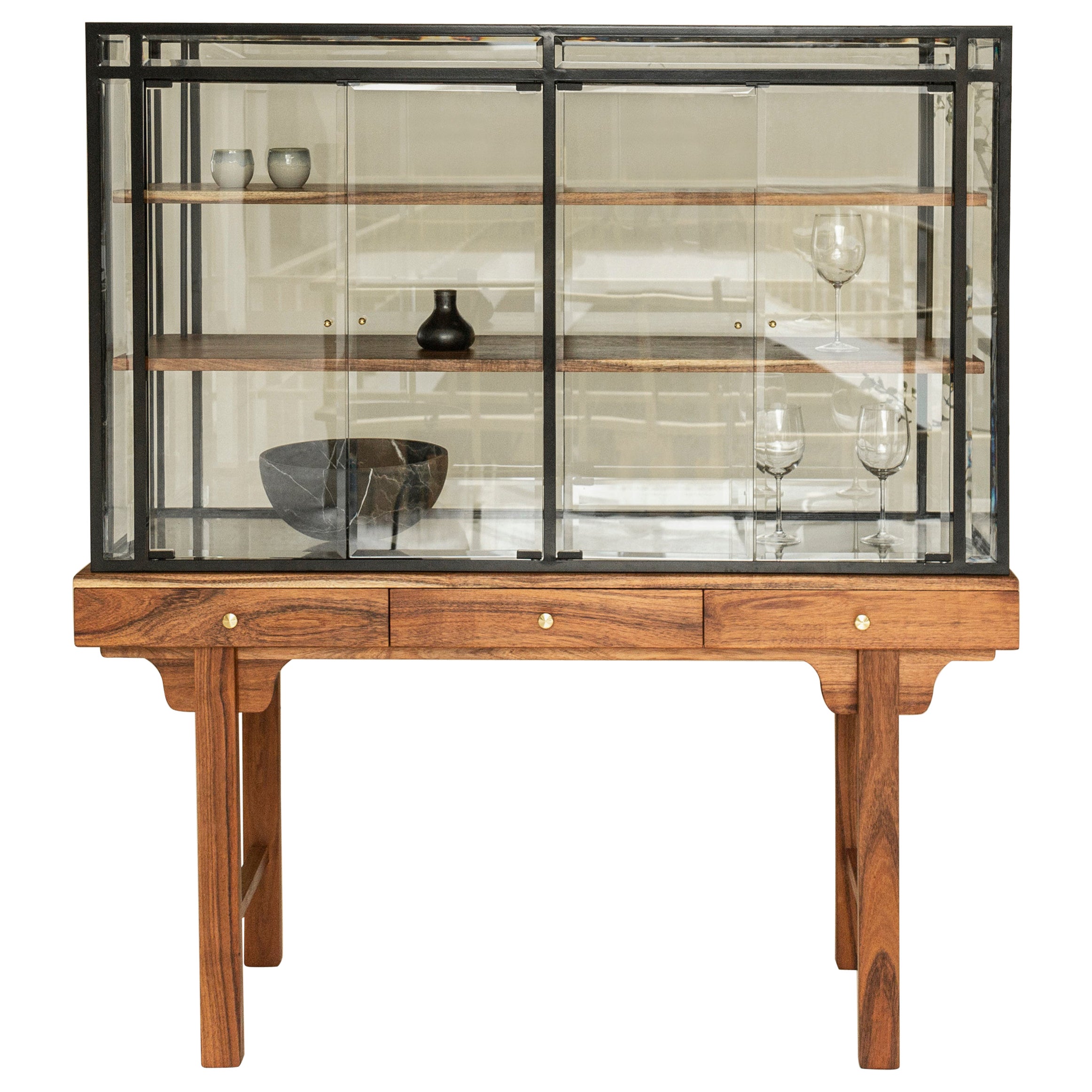 Lloyd Cabinet in Tzalam Wood and Glass For Sale