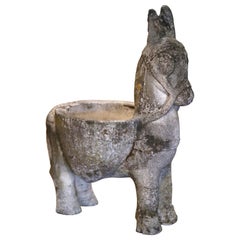 19th Century French Carved Weathered Concrete Garden Donkey Planter