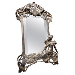 Silver Vanity Mirror Art Nouveau, Silver Table Mirror