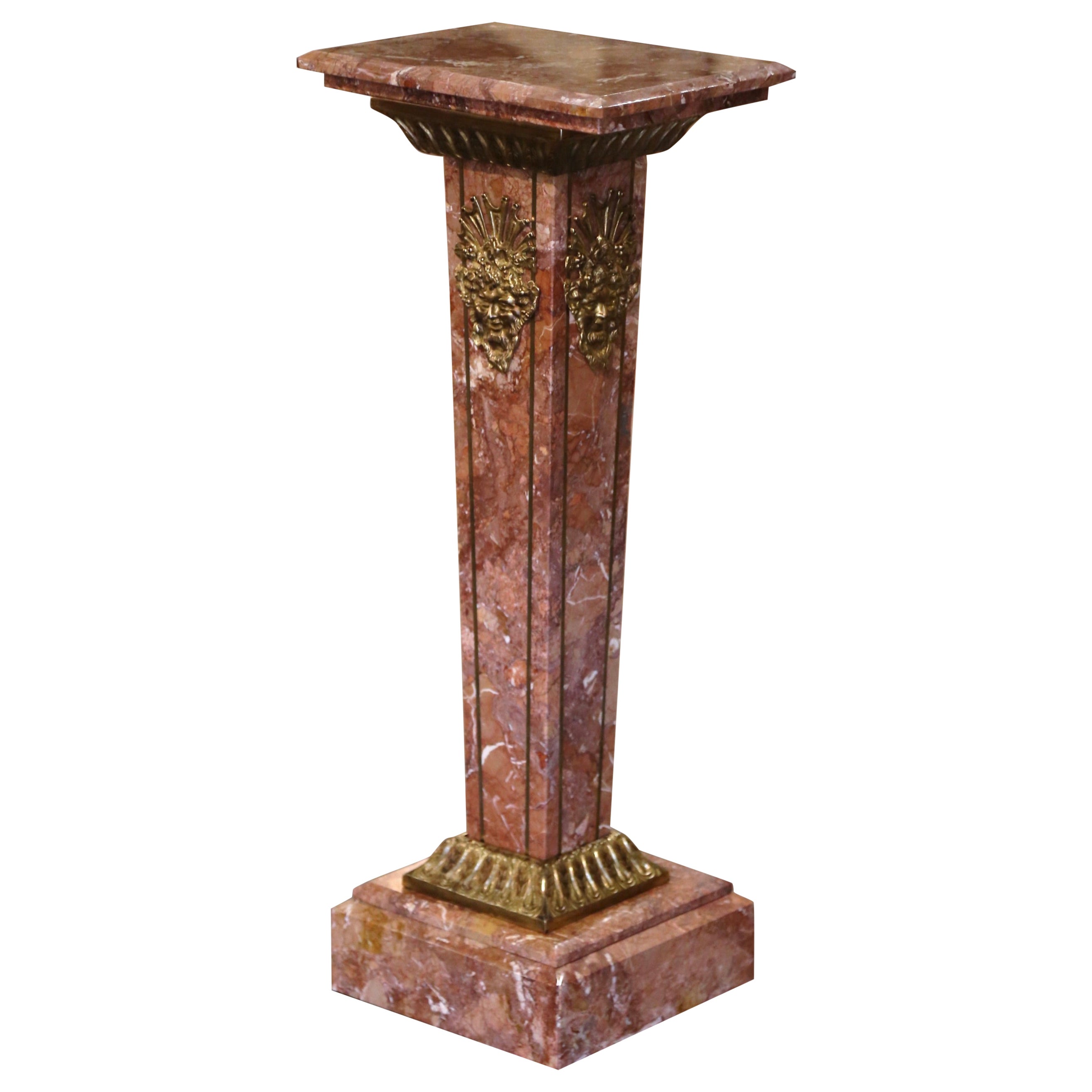 Vintage French Gilt Bronze-Mounted Carved Marble "Selette" Pedestal Table For Sale