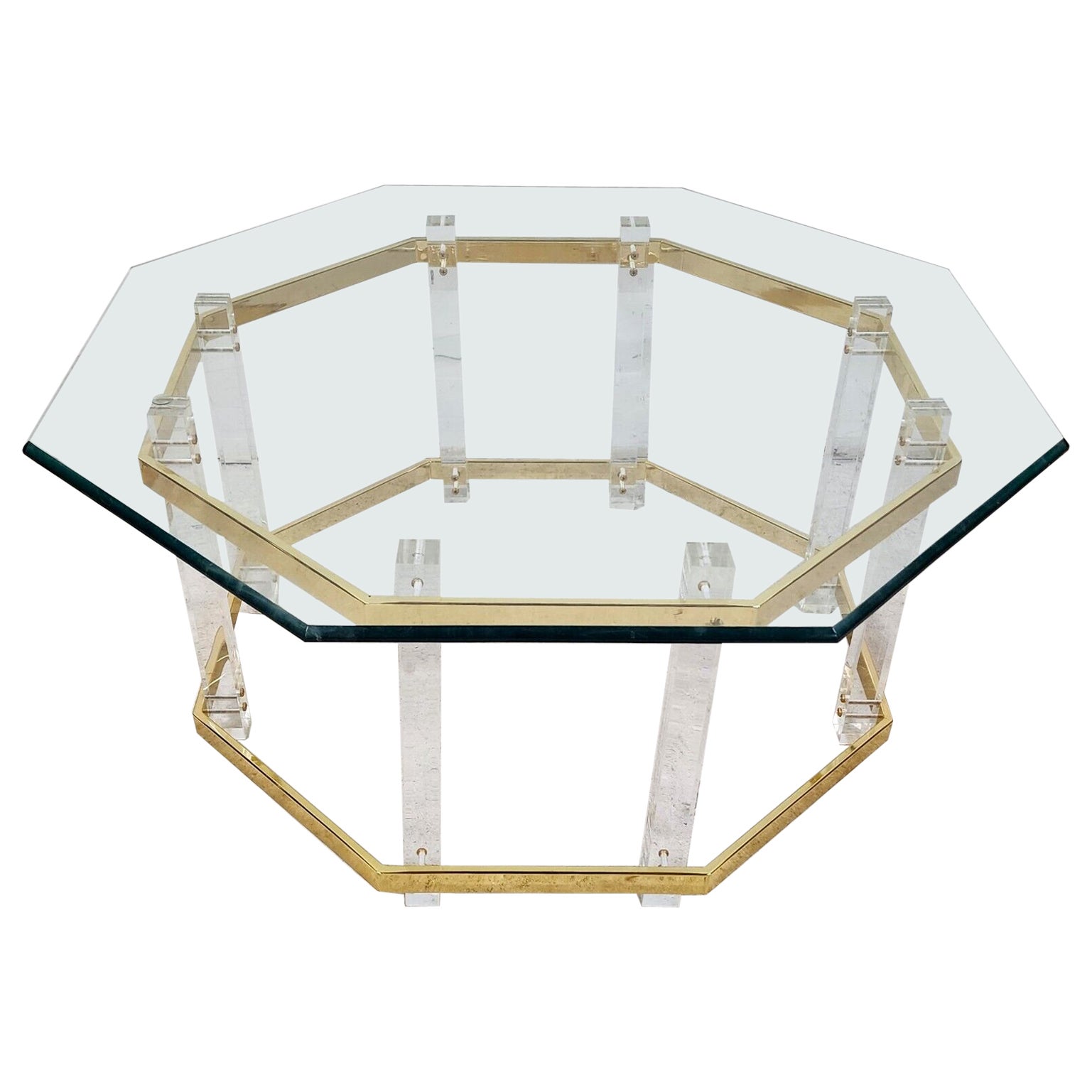 Lucite-Couchtisch 24 Karat vergoldet CHARLES HOLLIS JONES Stil