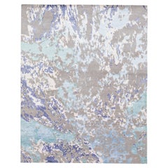 Modern Wool & Silk Rug with Teal and Gray Abstract Design