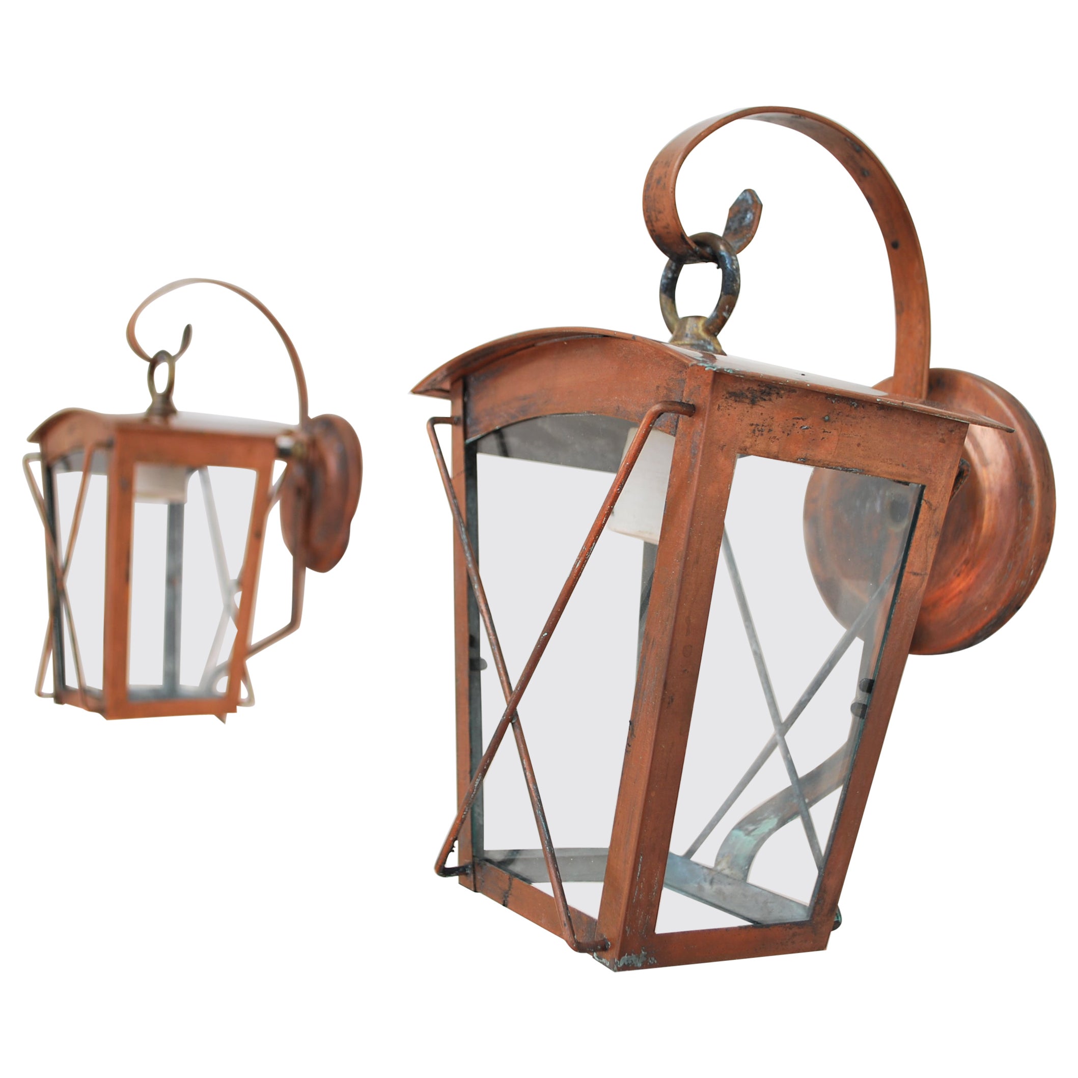 Pair of 1940s Copper Outdoor Sconces For Sale