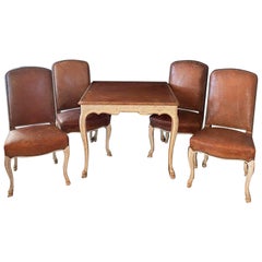 Game Table Set of Hoof Foot Rich Leather Table & 4 Matching Side Chairs