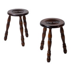 French Midcentury Tripod Stool, a Pair