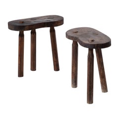 French Brutalist Tripod Stool, a Pair