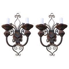 Pair of Spanish Wrought Iron Sconces