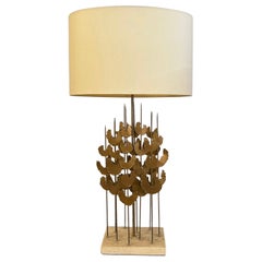 Brutalist Foliate Sculpture Table Lamp in the Style of Curtis Jeré