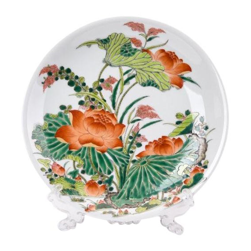 Orange and Green Floral Plate by Wl Ceramics For Sale