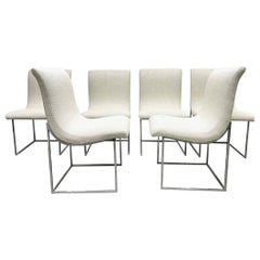 Retro Set of Six Milo Baughman Scoop Upholstered and Chrome Dining Chairs