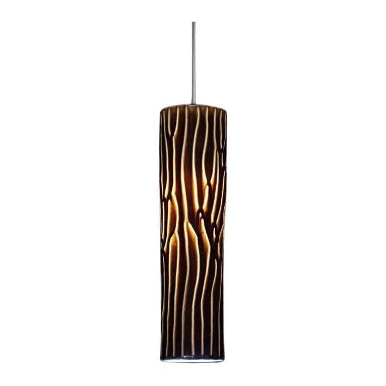 Range Large Pendant Lamp with Dark Brown Glaze by WL Ceramics For Sale