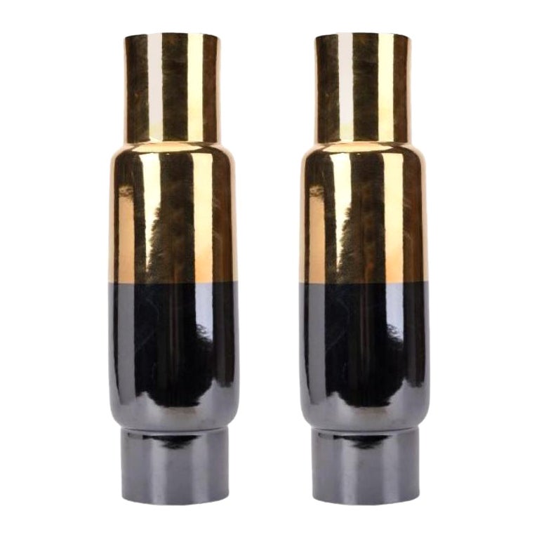 Set of 2 Gold and Black Tall Vases by Wl Ceramics For Sale at 1stDibs