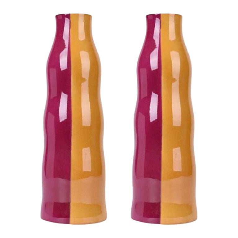 Set of 2 Orange and Cherry Vases by WL Ceramics For Sale