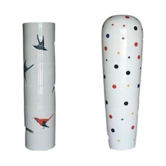 Set of 2 Giant Dots and Birds Vases by WL Ceramics