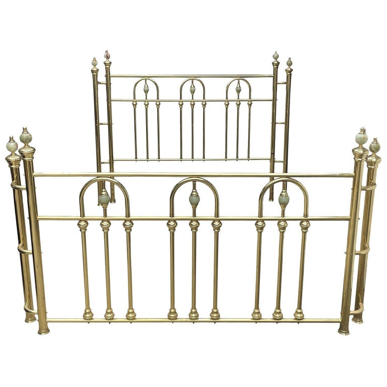 1970s Brass and Onyx California King Bed Head and Foot Board by Wesley