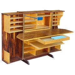 Vintage Norwegian Midcentury Hideaway Desk in Rosewood with Original Reading Light