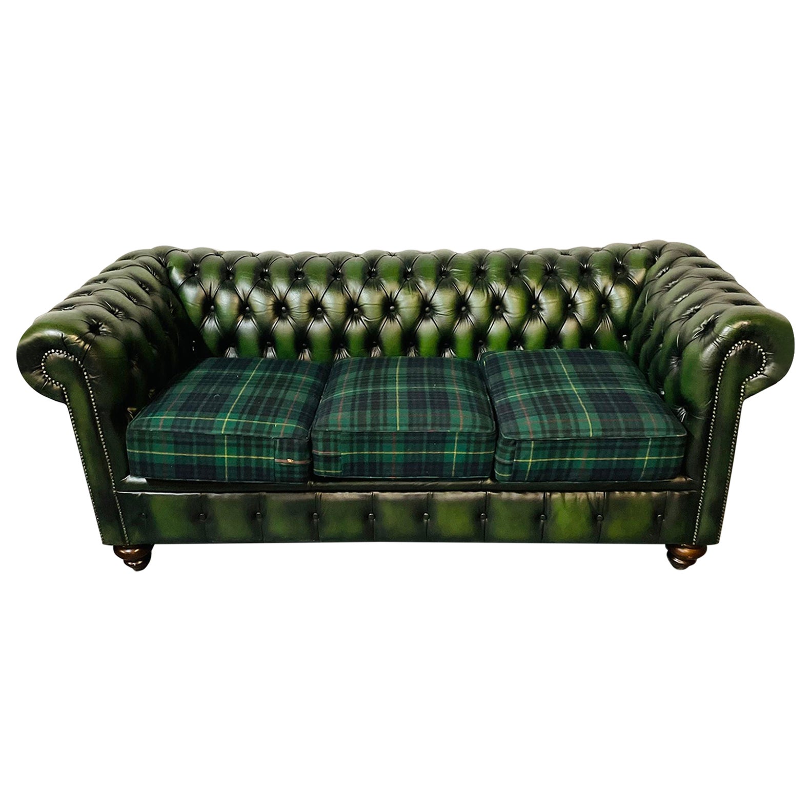Green Leather Chesterfield Sofa, Settee, Ralph Lauren, Fabric